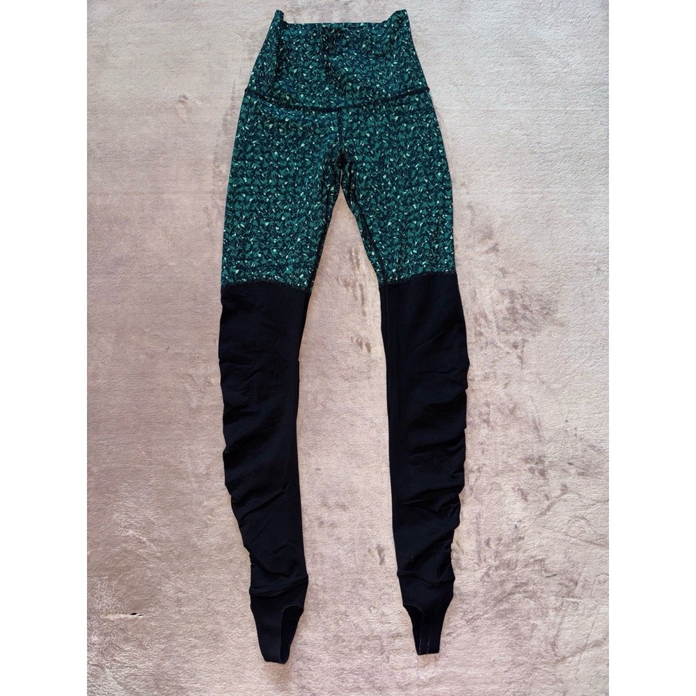 LULULEMON Womens Stirrup Wunder Under Pants Mountain Peaks Forage Teal Yoga Sz 4